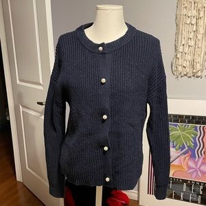 knit cardigan with pearl button